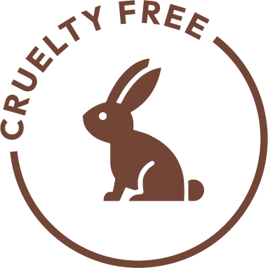  "Cruelty Free" logo featuring a simple rabbit design, symbolising products created without animal testing and aligned with ethical beauty practices.