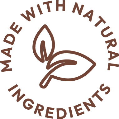 "Made with Natural Ingredients" logo featuring a clean leaf design, symbolising eco-friendly, plant-based product formulations for conscious skincare.