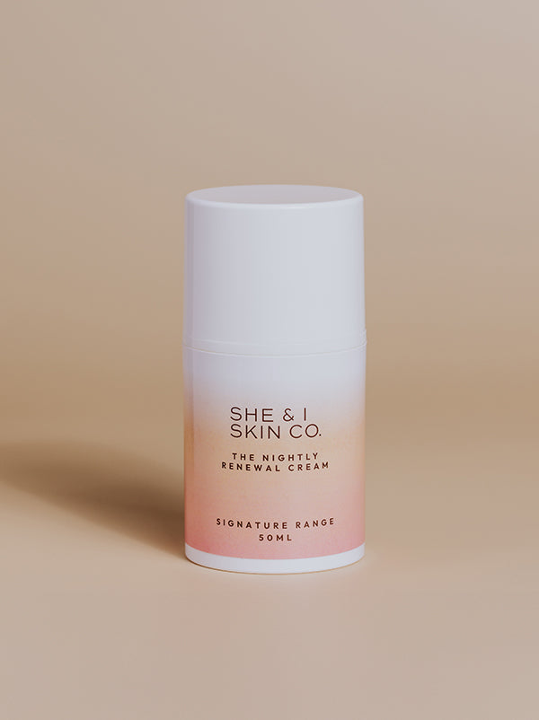 She & I Skin Co. "The Nightly Renewal Cream," 50ml, formulated to rejuvenate skin overnight.